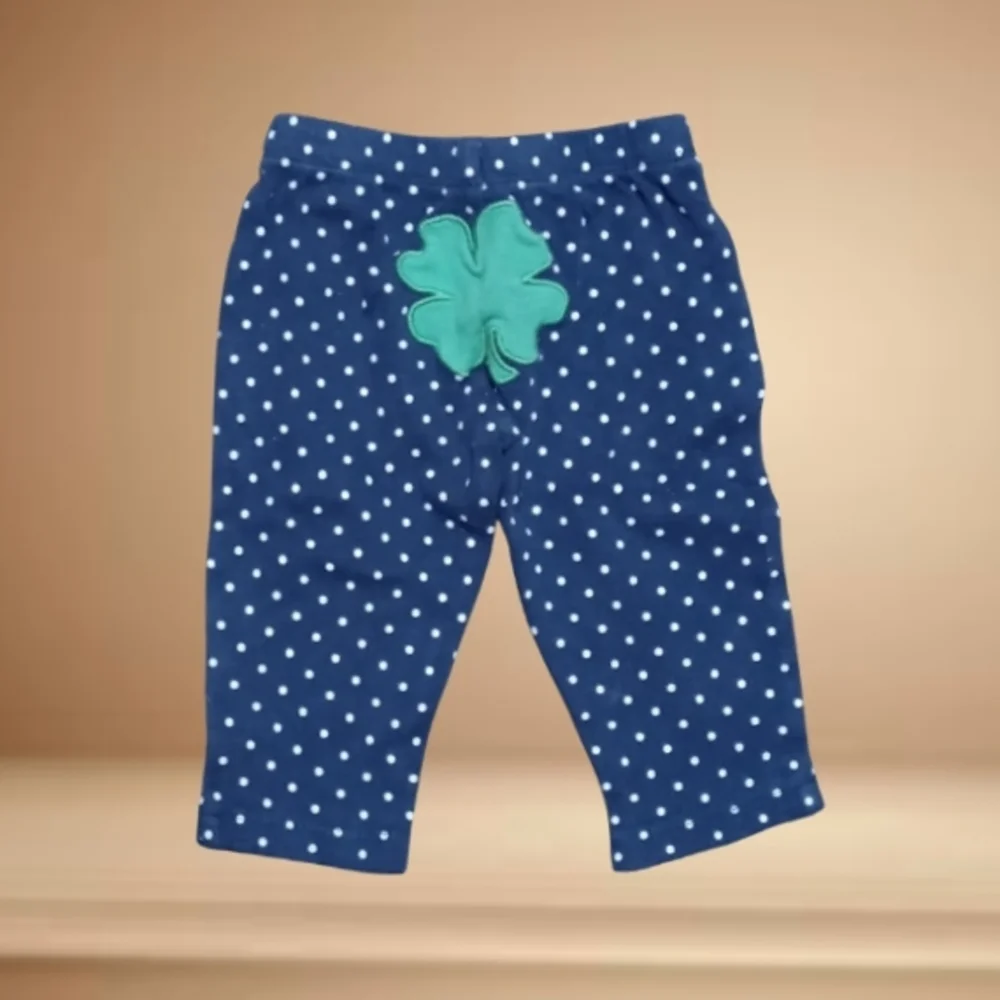 ⭐M4) Carter’s Baby Girl Navy Polka Dot Pants 9 Months Shamrock St Patrick’s Day